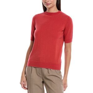 Lafayette 148 New York Womens Short Sleeve Wool-Blend Sweater, Red